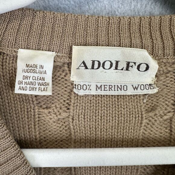 Adolfo V-Neck Sweater Men's 100% Merino Wool Cable Knit Fisherman Long Sleeve XL - Picture 6 of 8